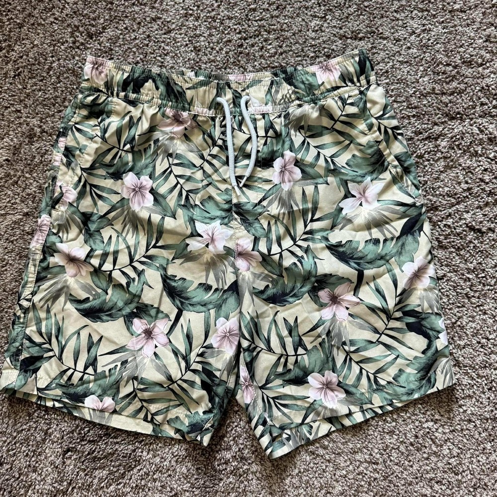Forever 21‎ Floral Swim Trunks Tropical Drawstring Shorts Men's Small